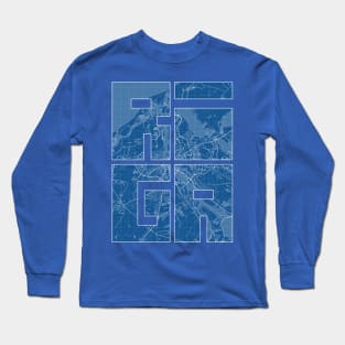 Riga, Latvia City Map Typography - Blueprint Long Sleeve T-Shirt